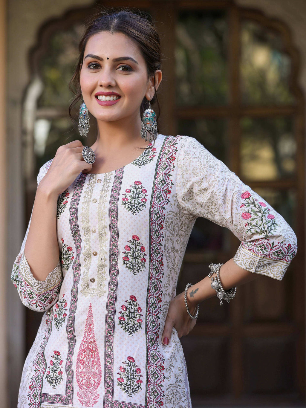 Juniper Women's Pink Viscose Shantoon Festive Printed Straight Kurta - Distacart