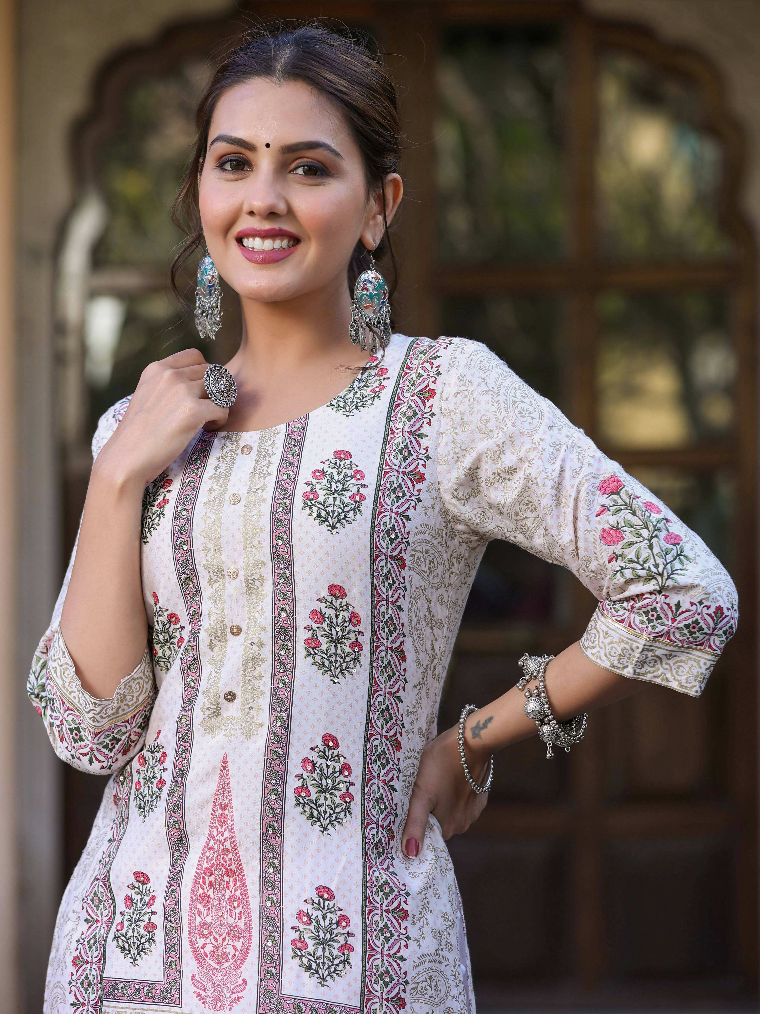 Juniper Women's Pink Viscose Shantoon Festive Printed Straight Kurta - Distacart