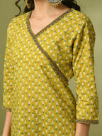 Myshka Women's Yellow Printed Cotton Straight Party Kurta Set