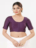 Joban Fashion Wine Taffeta Silk Elbow Sleeveless Front Open Blouse