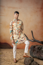 Serenity Bird Themed Print Cotton Nehrujacket Set by Hilo Design