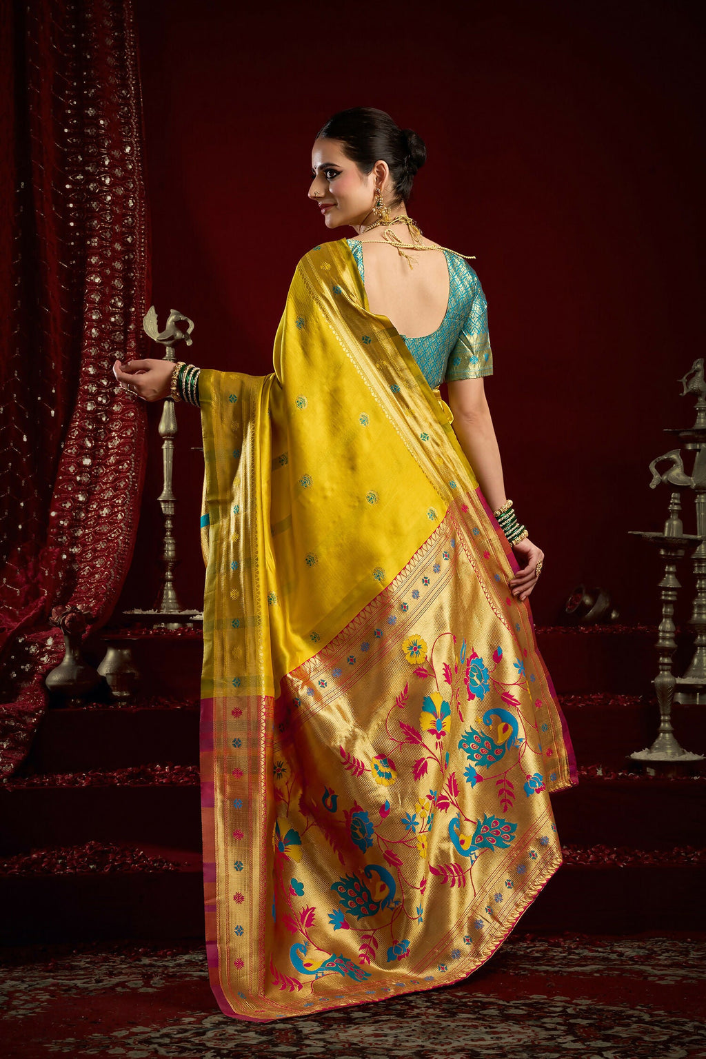 Joban Fashion Yellow Paithani Silk Blend Butti Saree - Distacart