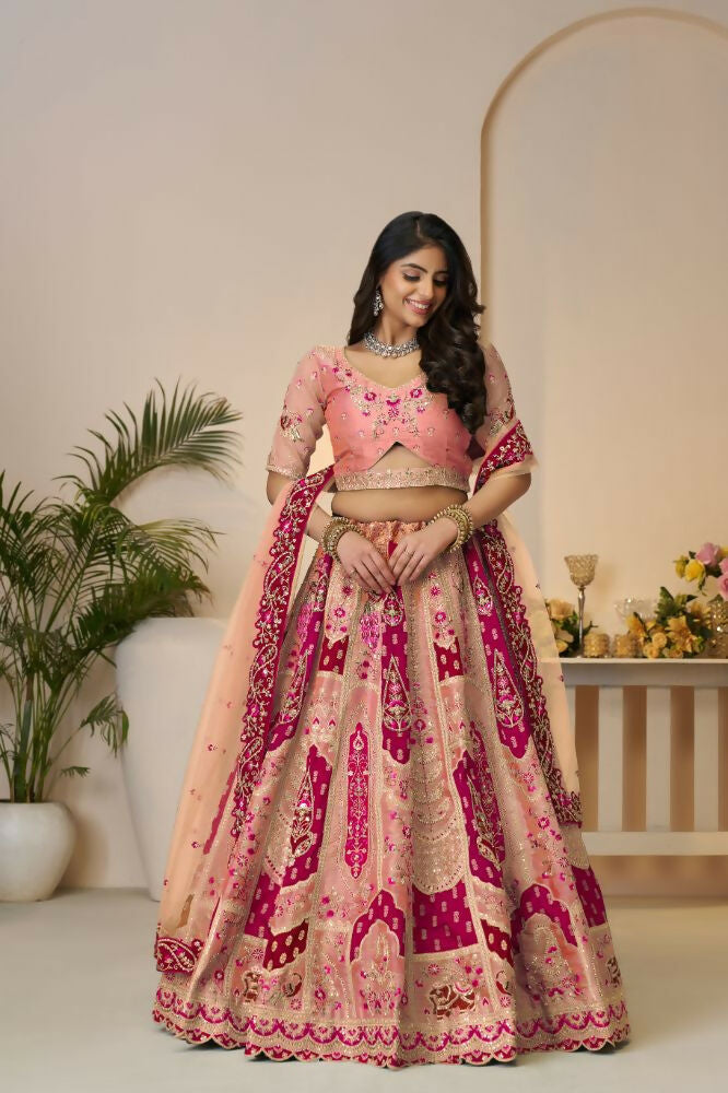 Kesar Fab Orange Banarasi Silk Embroidered Lehenga