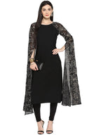 Ahalyaa Women's Black Georgette Rubber Glitter Print Kurta