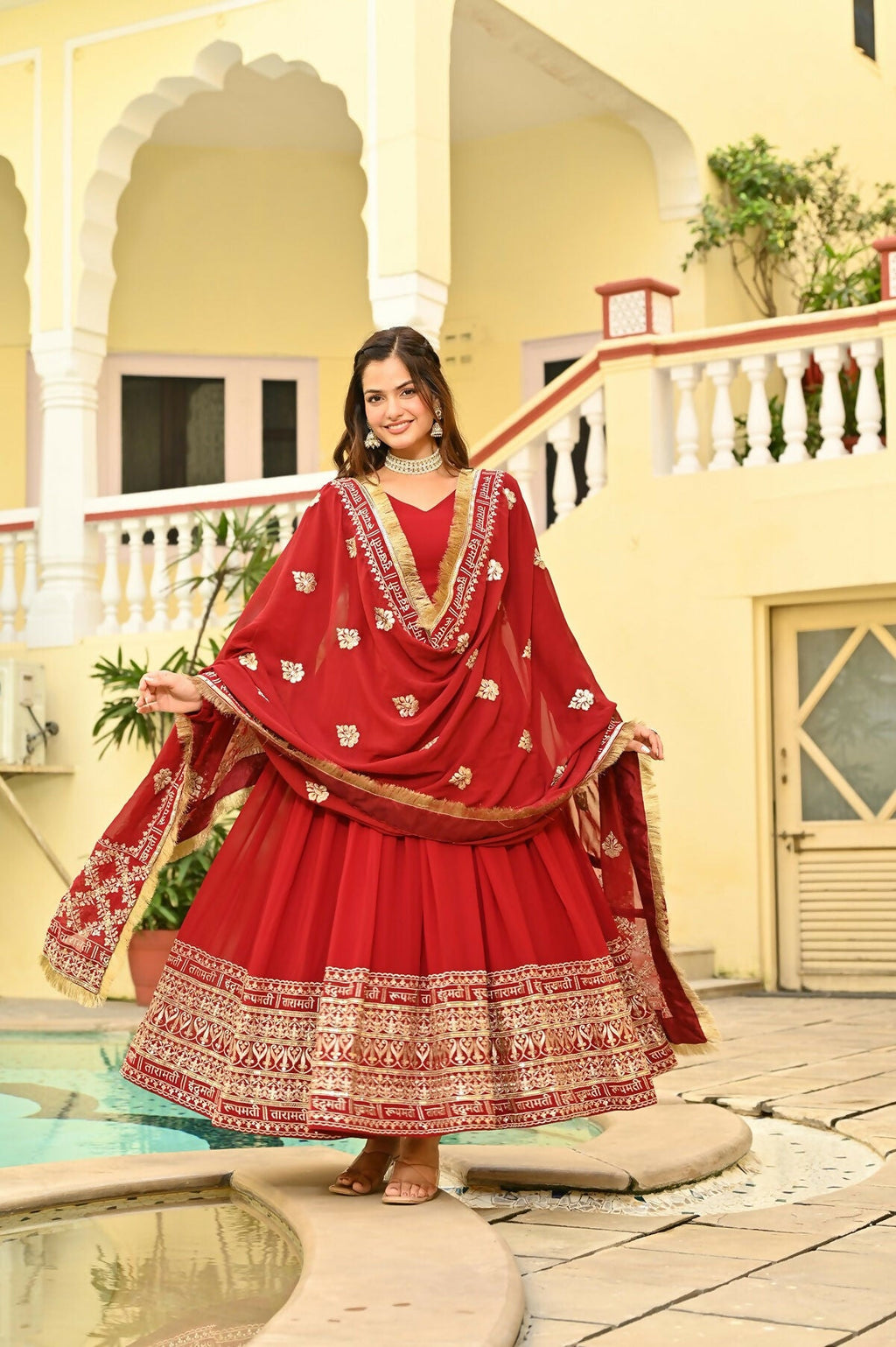 Joban Fashion Red Georgette Sequence Embroidery Work Kurta Set - Distacart