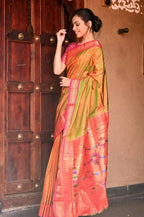 Very Much Indian Handloom Yeola Pure Silk Paithani - Dual Tone Green Pink - Distacart