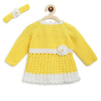 ChutPut Hand knitted Crochet Haldi Wool Dress For Baby Girls - Yellow