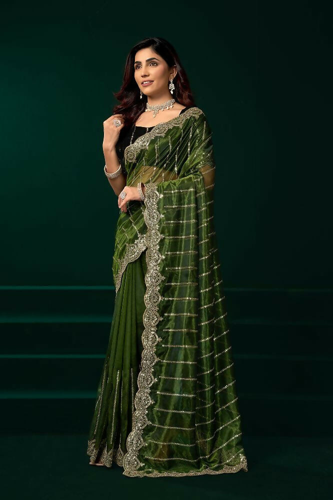 Joban Fashion Green Net Party Wear Sarees - Distacart