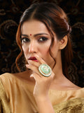 Ruby Raang Gold Polished Green Kundan And Stone Ring
