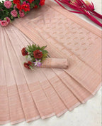DEIANA'S Beautiful Designer Golden zari Soft Lichi Silk Saree - White