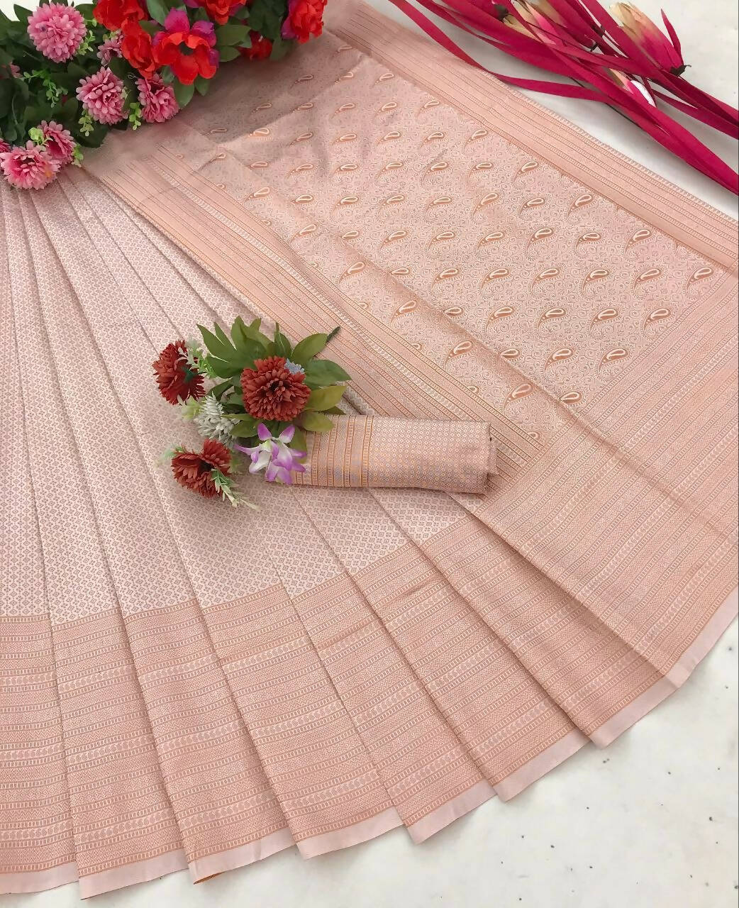 DEIANA'S Beautiful Designer Golden zari Soft Lichi Silk Saree - White