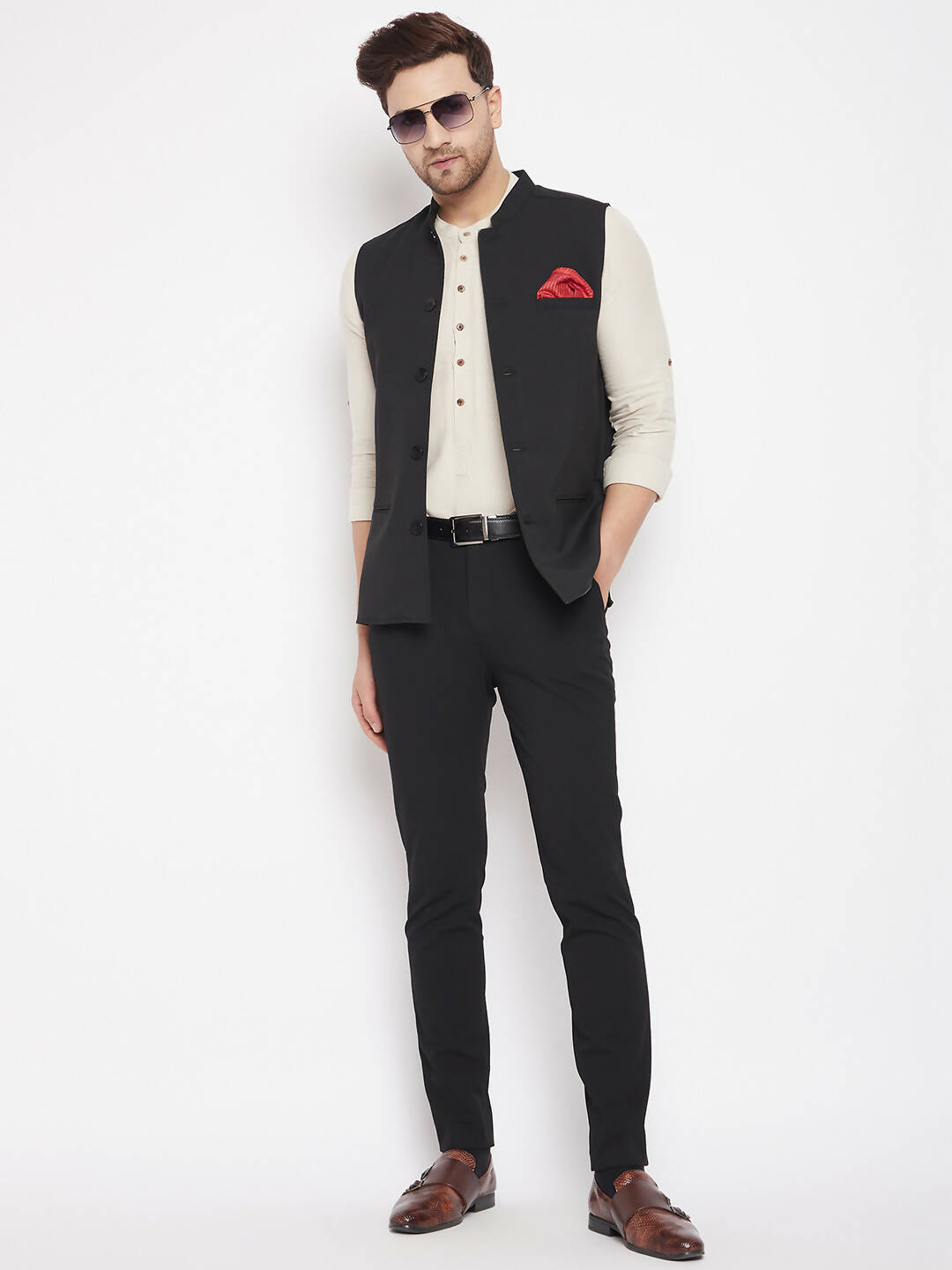Even Apparels Black Merino Men Woven Nehru Jacket PW668 - Distacart