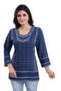 Snehal Creations Indigo Blue Summer Cool Short Kurti Tunic Top