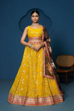 Yellow Floral Georgette Sequence Work Lehenga Choli - Jihu Culture