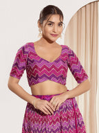 Joban Fashion Purple Chiffon Padded Blouse With Square Neck Elbow Sleeves - Distacart