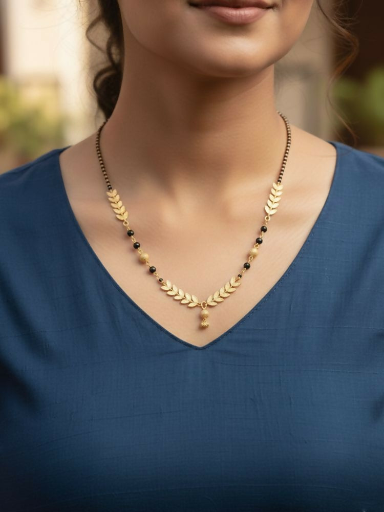 NVR Women Gold Plated Black Beaded Short Design Mangalsutra - Distacart