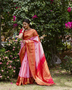 DEIANA'S Beautiful Designer Golden zari Soft Lichi Silk Saree - Baby pink
