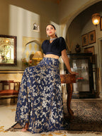Janasya Navy Blue Silk Blend Solid Lehenga Choli