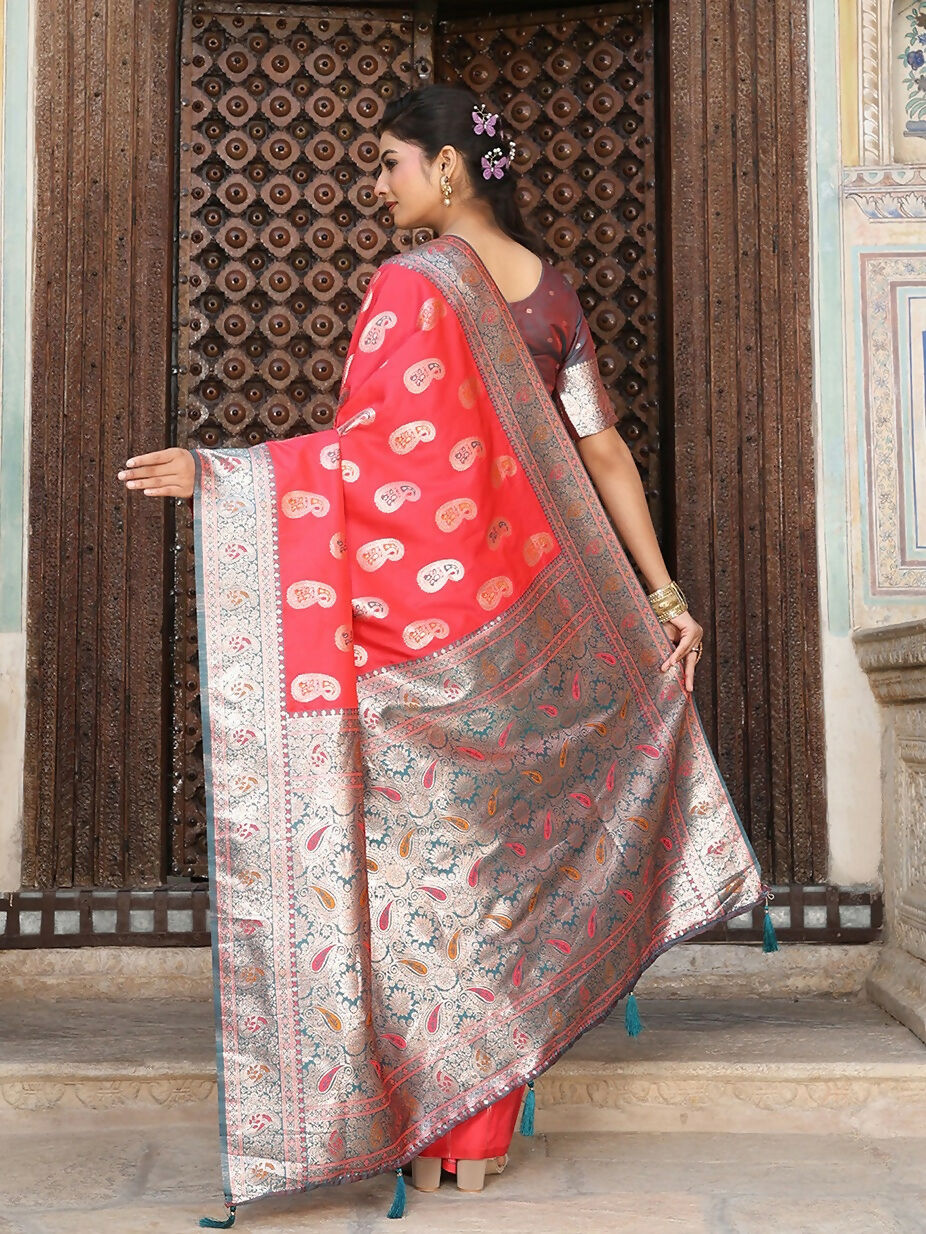 Shree Shyam Fashion Red Silk Saree - Distacart