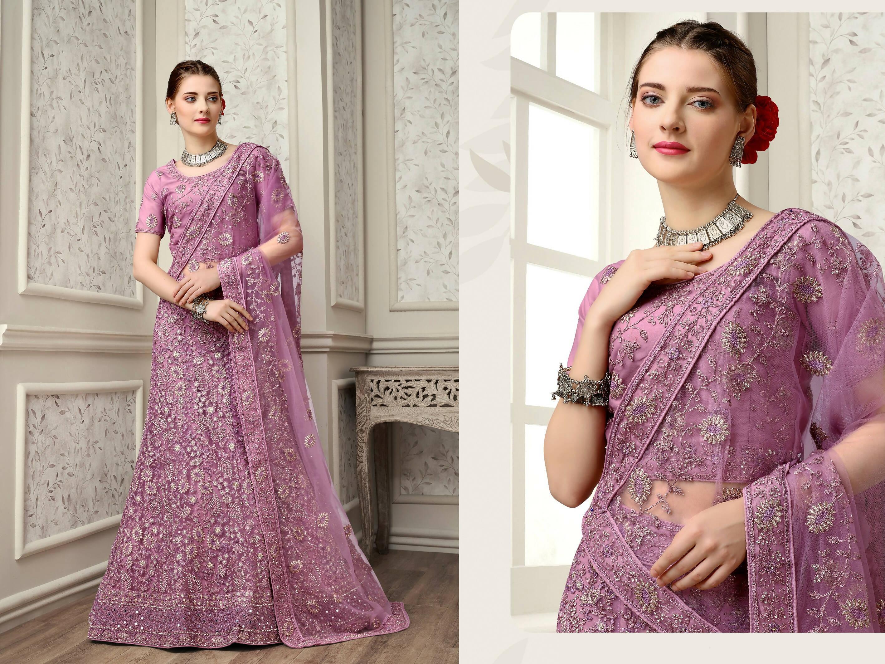 Lavender Net Fancy Zari Embroidered work Lehenga Choli with Dupatta - Heer