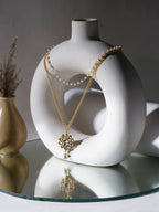 Layered Kundan and Pearl Gold Neckpiece (gold) - Ruby Raang
