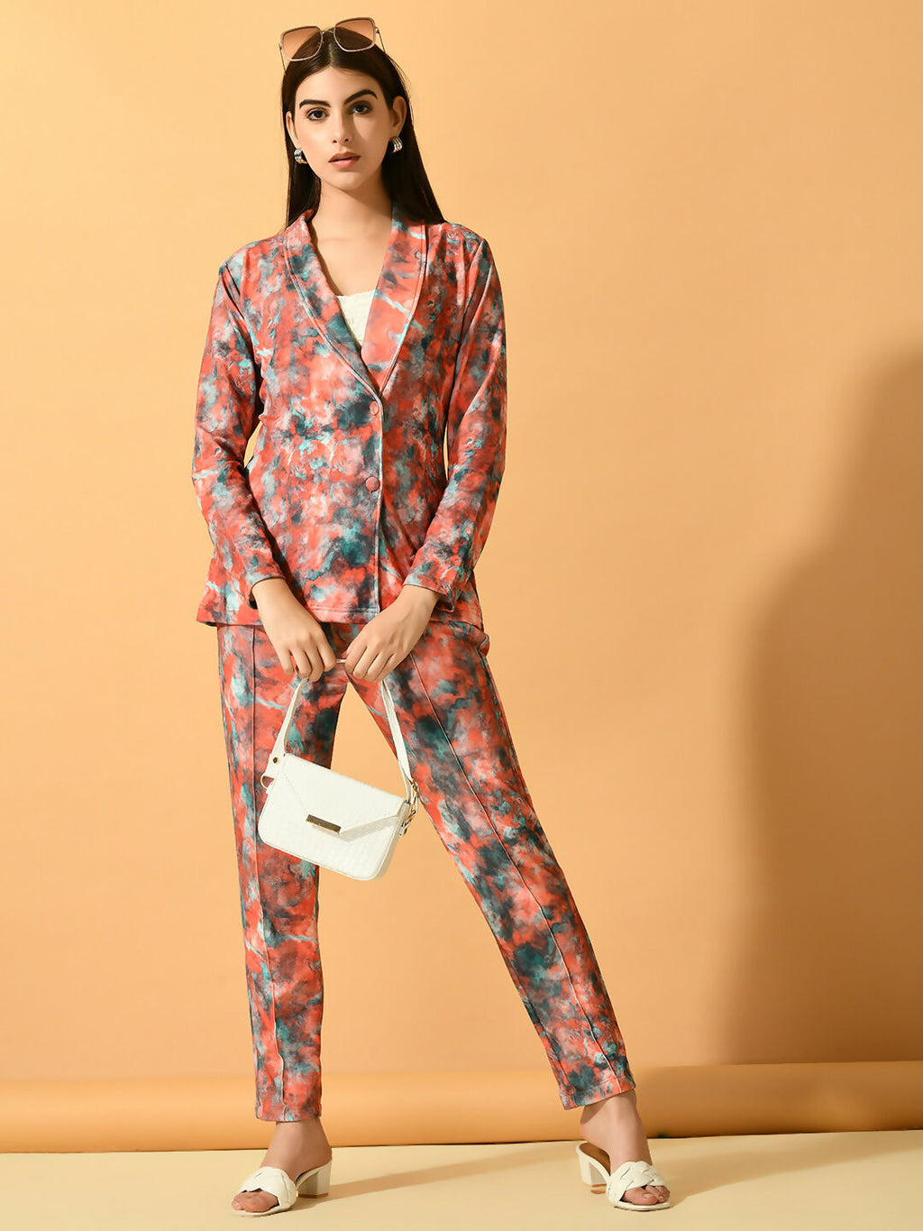 Myshka Women's Multi Printed Coat With Trousers