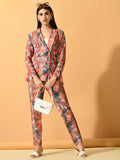 Myshka Women's Multi Printed Coat With Trousers