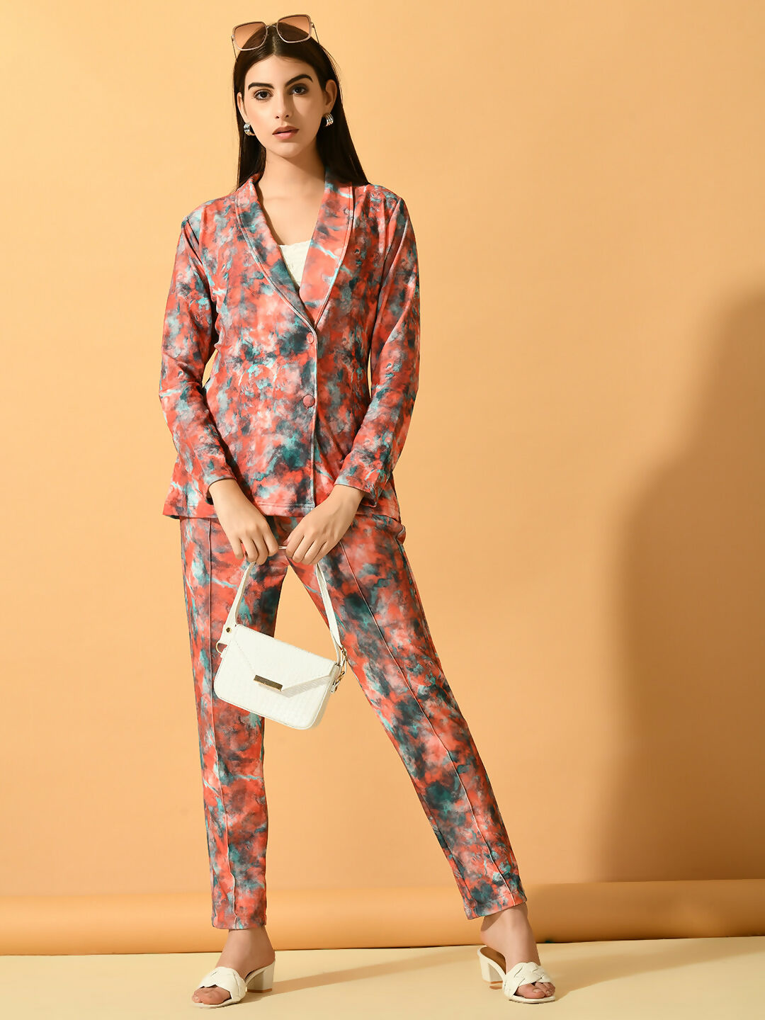 Myshka Women's Multi Printed Coat With Trousers