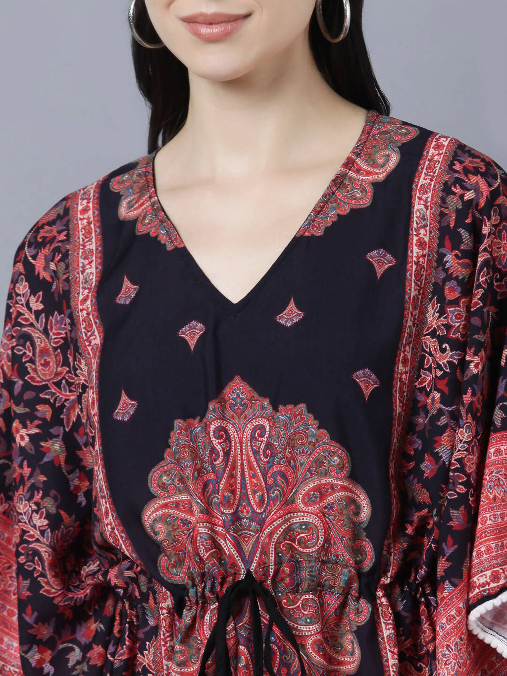 Myshka Peach-Coloured Purple Floral Kaftan Midi Dress - Distacart