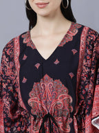 Myshka Peach-Coloured Purple Floral Kaftan Midi Dress - Distacart