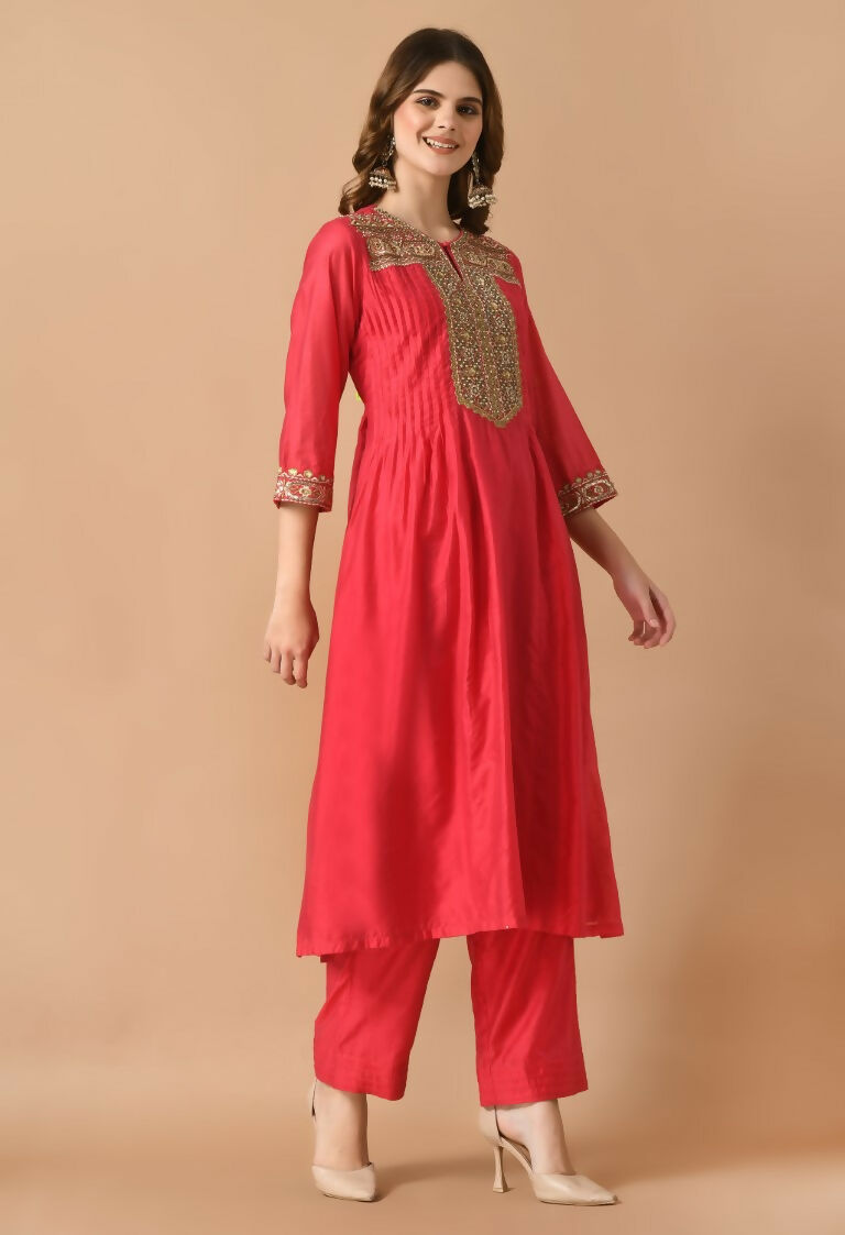 Joban Fashion Red Chanderi Kurta Set