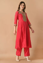 Joban Fashion Red Chanderi Kurta Set