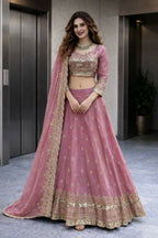 Teeya Creation Pink Color Fendy Satin Heavy Embroidery Work Wedding Wear Stitched Lehenga Choli - Distacart