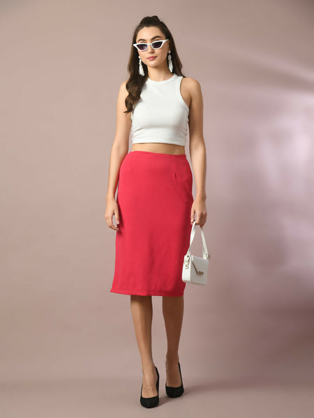 Myshka Women's Pink Solid Knee Length Party Embellished Skirts