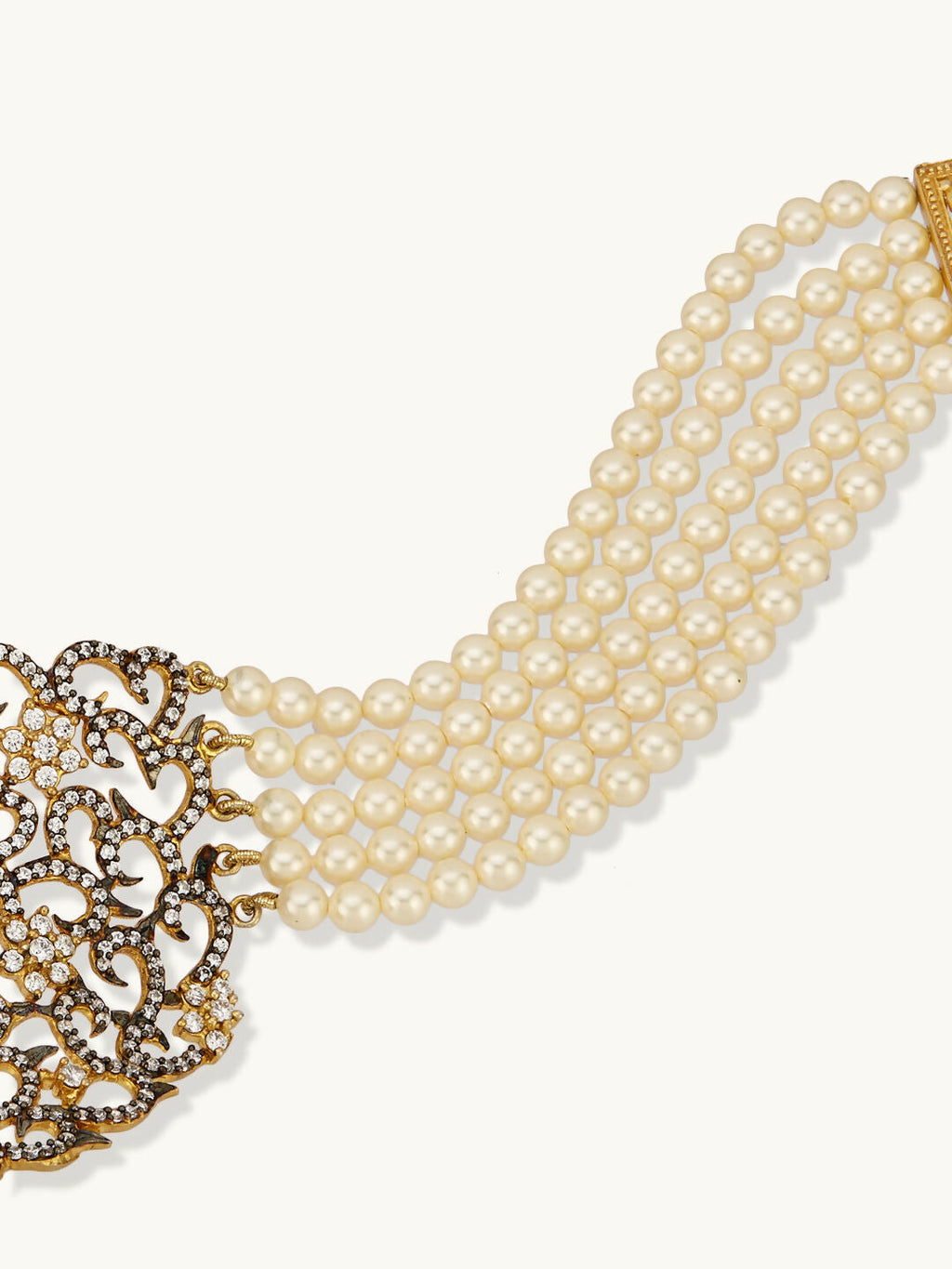 Nuyug 22K Gold-Plated Cubic Zirconia Studded & Pearl Beaded Necklace Set