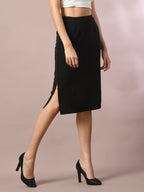 Myshka Women's Black Solid Knee Length Party Embellished Skirts