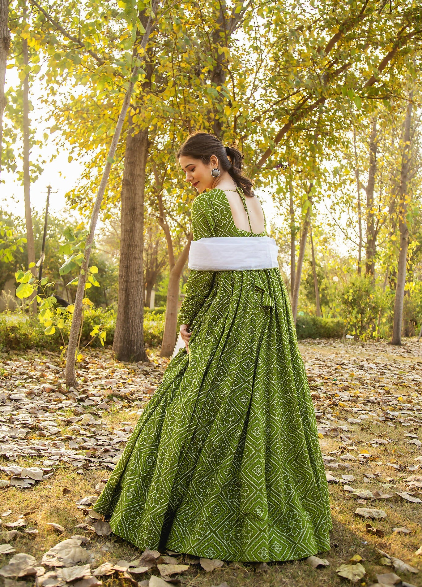 Green Pure Maslin Bandhej Print Work Stitched Suit With Dupatta - Anbazaar - Distacart