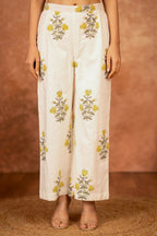 Joban Fashion Off White Yellow Hand Block Printed Cotton Suit Set - Distacart