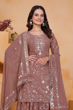 Lehenga Mart Designer Sharara Suit With Kurta, Sharara, Dupatta For Women-Mauve - Distacart