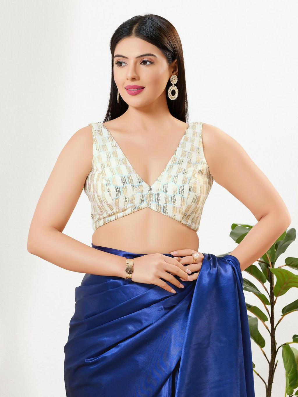 Joban Fashion Gold Sequins Padded Blouse With V Neck Sleeveless - Distacart