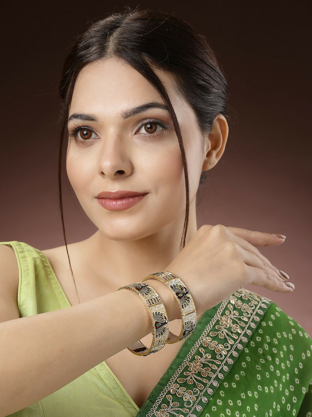 NVR Women's Set of 2 Gold-Plated Peacock Design Meenakari Handcrafted Bangles - Distacart