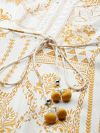 Juniper Mustard Printed Rayon Lacy Maxi Dress With Mirror Embroidered Neckline & Tassels At Waist - Distacart