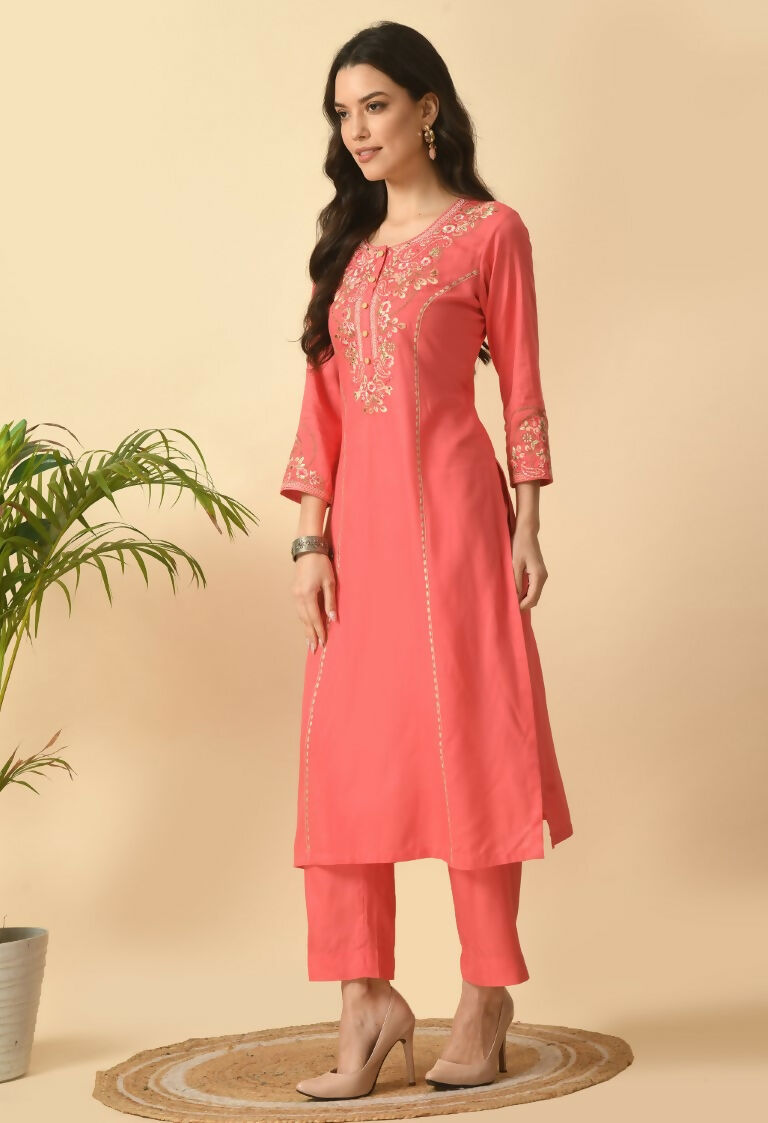 Joban Fashion Coral Cotton Rayon Kurta Set