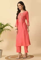 Joban Fashion Coral Cotton Rayon Kurta Set