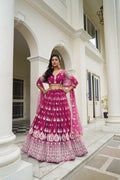 Eilara Glamorous Dark Pink Butterfly Net With Thread And Sequence Embroidered Work Fancy Lace Lehenga Choli For Wedding