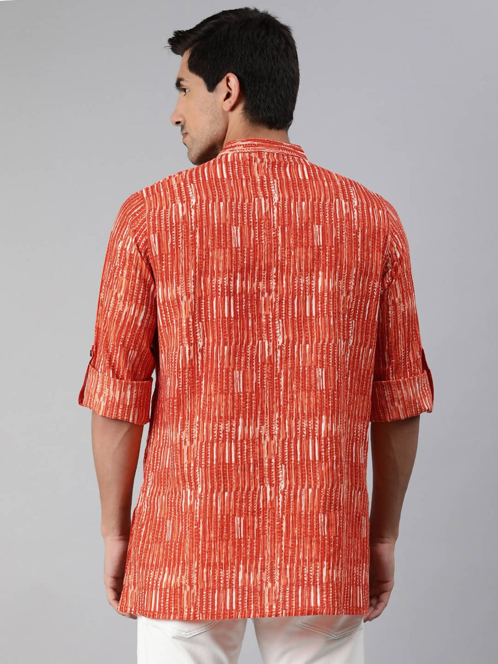 Janasya Men Orange & White Striped Kurta - Distacart