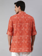 Janasya Men Orange & White Striped Kurta - Distacart