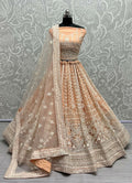 Jyoti Fashion Women's Peach Net Patterned Thread Embroidered with Sequins Wedding Lehenga Choli