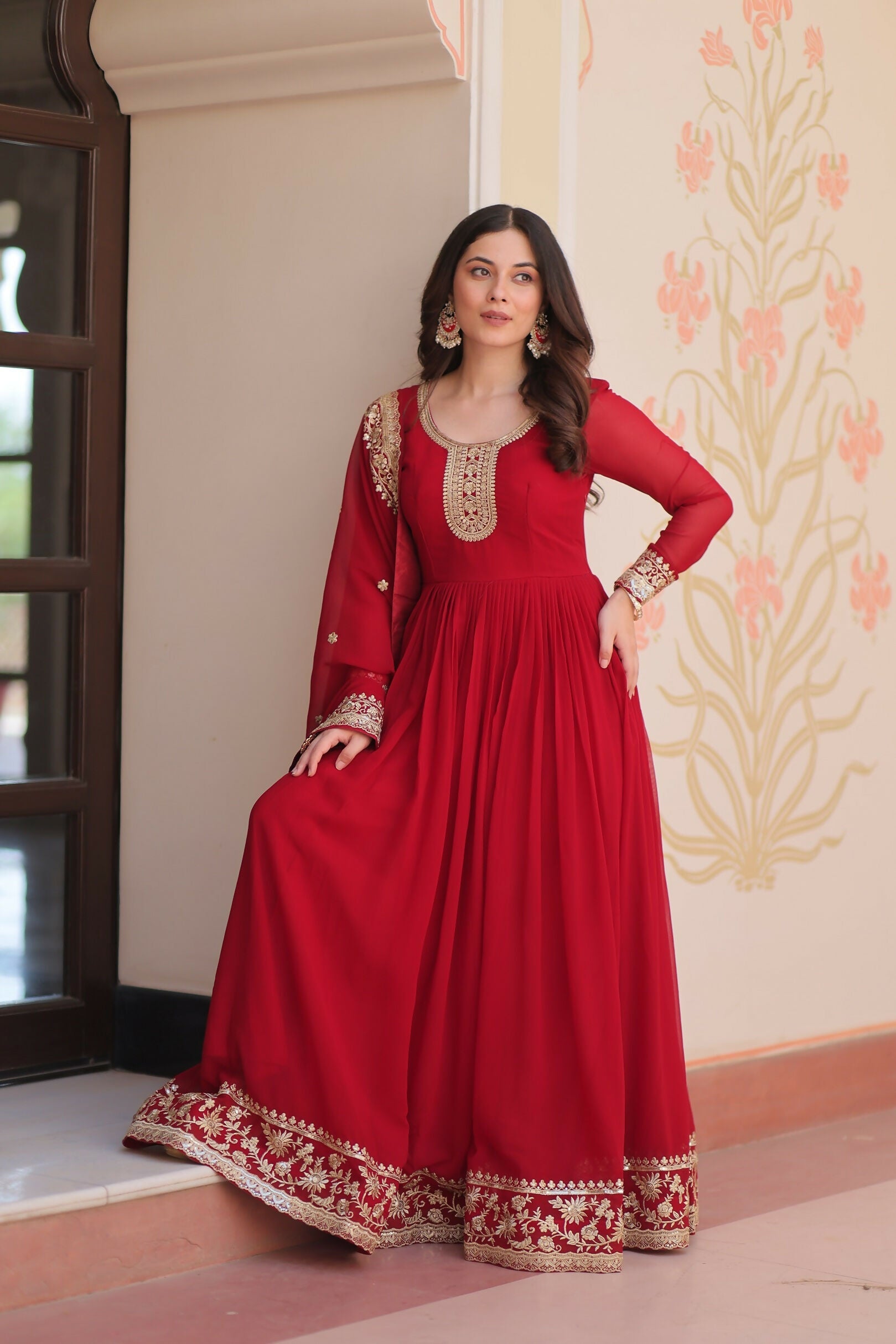 Joban Fashion Maroon Georgette Sequence Embroidery Work Kurta Set - Distacart