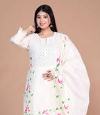 Miravan Women's Cream Hand Block Cotton Pakistani Kurta Palazzo With Dupatta Set
